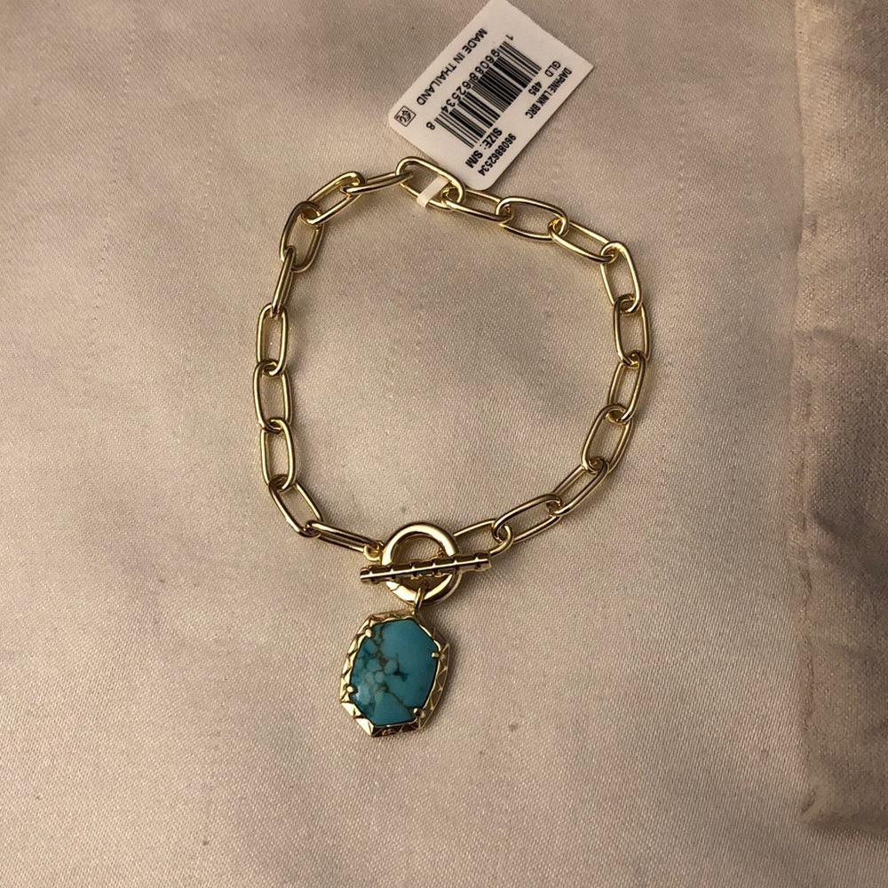 Kendra Scott Daphne Gold Tone Paper Clip Bracelet Variegated Turquoise Charm NWT - Picture 3 of 11